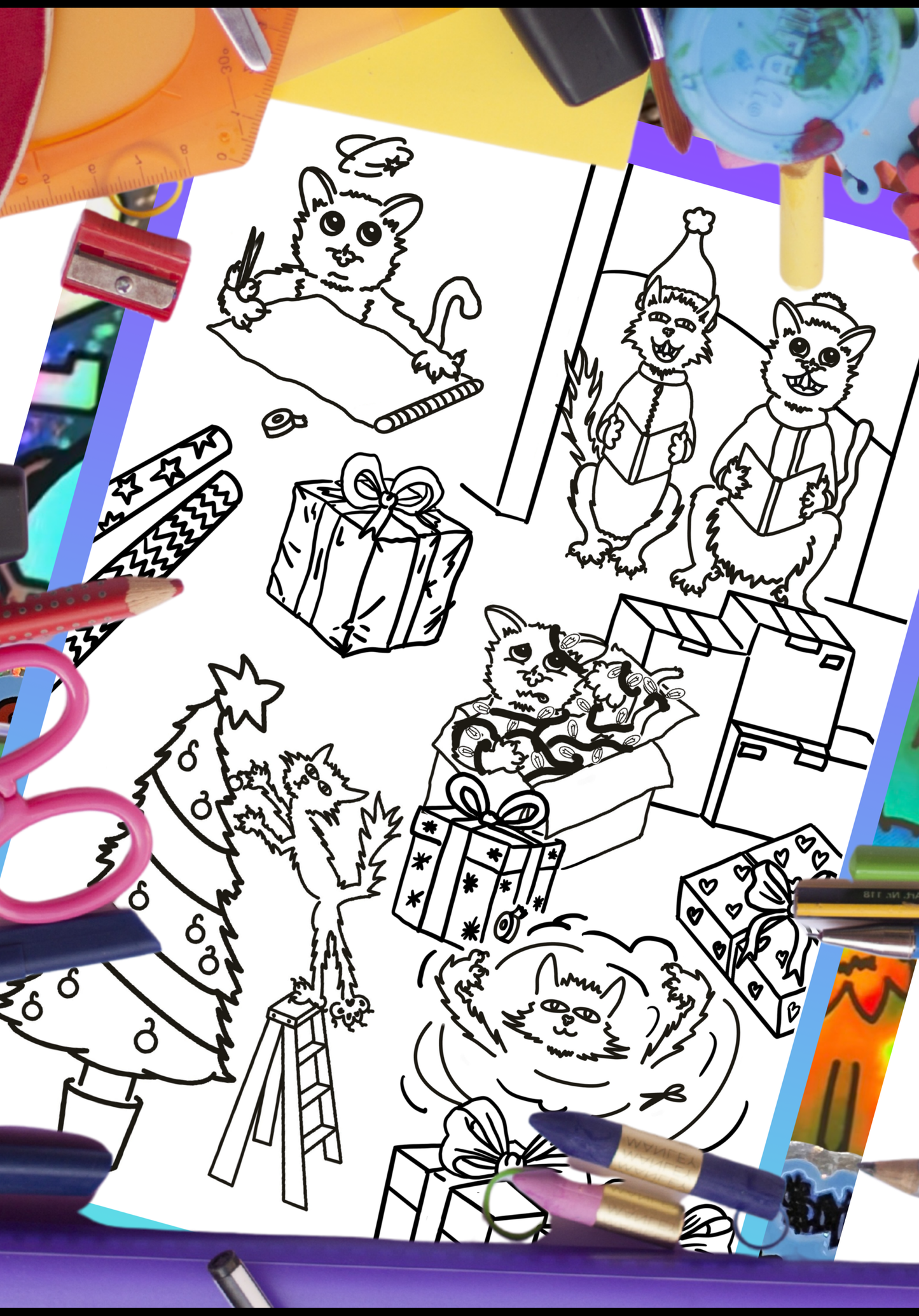 Digital Download Christmas Cats (colouring book) With Stickers