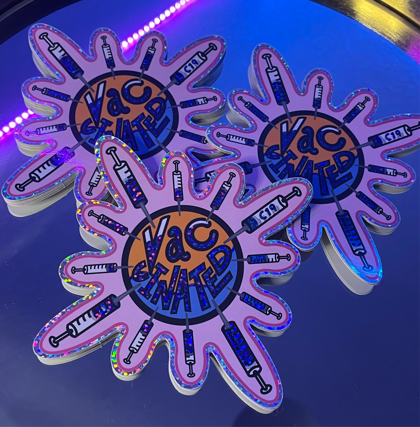 Vaccinated Glitter Sticker